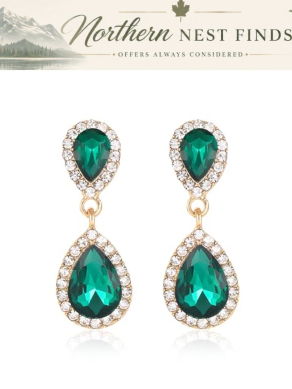 Rhinestone Teardrop Dangle Earrings Gold Plated Crystal Bridal Wedding Prom